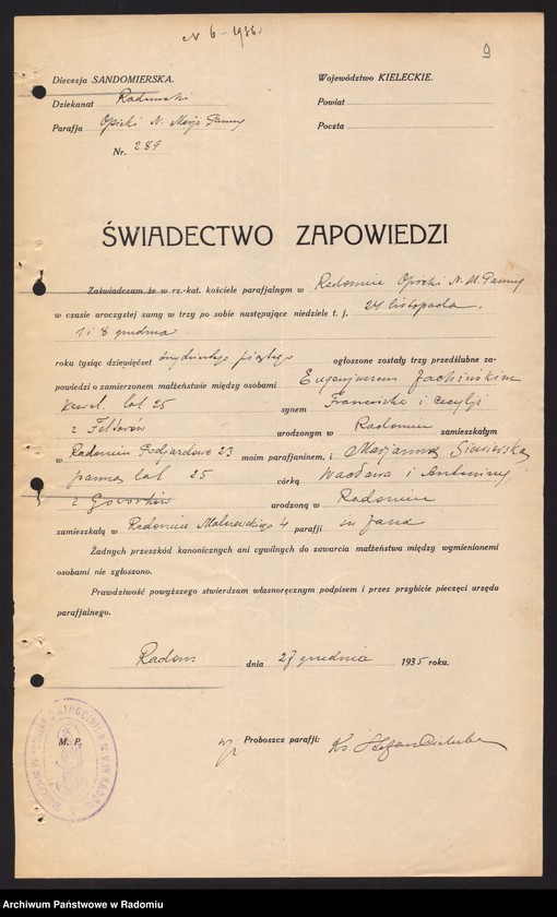 image.from.unit.number "[Alegata do akt zaślubionych parafii św. Jana w Radomiu za 1936 r.]"