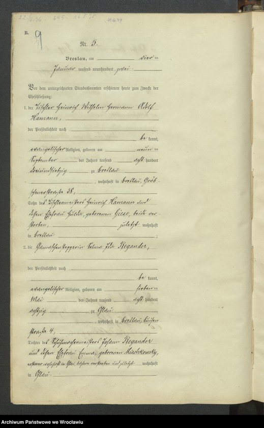 image.from.unit.number "Heiraths-Haupt-Register Breslau IV 1902 Band 1"