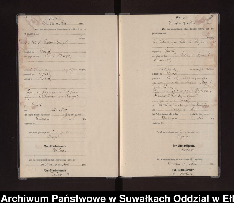 Obraz 13 z jednostki "Sterbe-Neben-Register des Königlich Preussischen Standes-Amtes Gneist Kreis Loetzen"