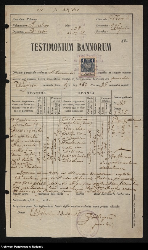 image.from.unit.number "[Alegata do akt zaślubionych parafii św. Jana w Radomiu za 1936 r.]"