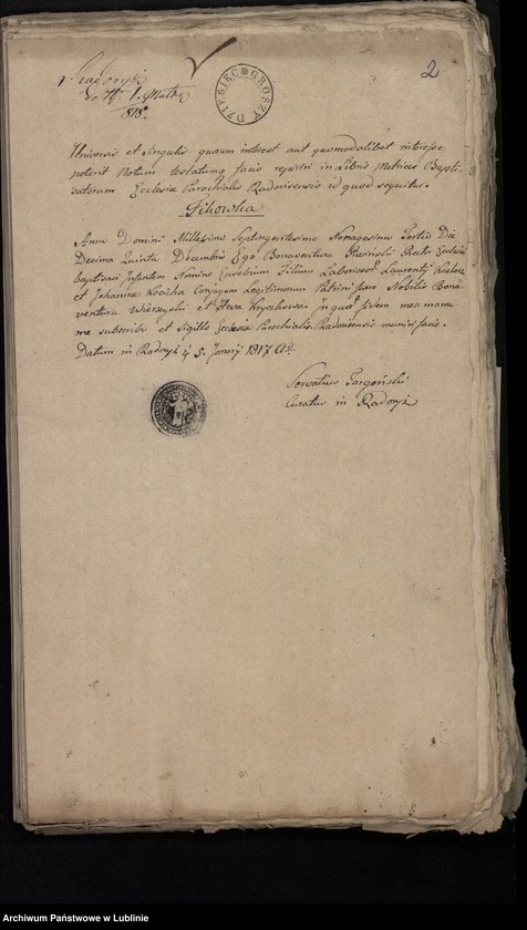 Obraz z jednostki "Alegaty do ksiąg urodzeń, zapowiedzi, małżeństw i zgonów z lat 1817 - 1818"