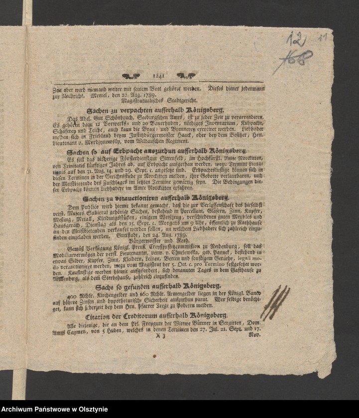 image.from.unit.number "Administrations Rechnung über des Stolterfothsche Legaten Capital und derer Intereßen deßen Einnahme und Ausgabe zu Pobethen von Michael 1788 bis dahin 1789"