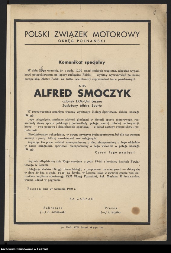 Obraz 3 z jednostki "[Nekrolog oraz telegramy nadesłane do Klubu po śmierci Alfreda Smoczyka]"