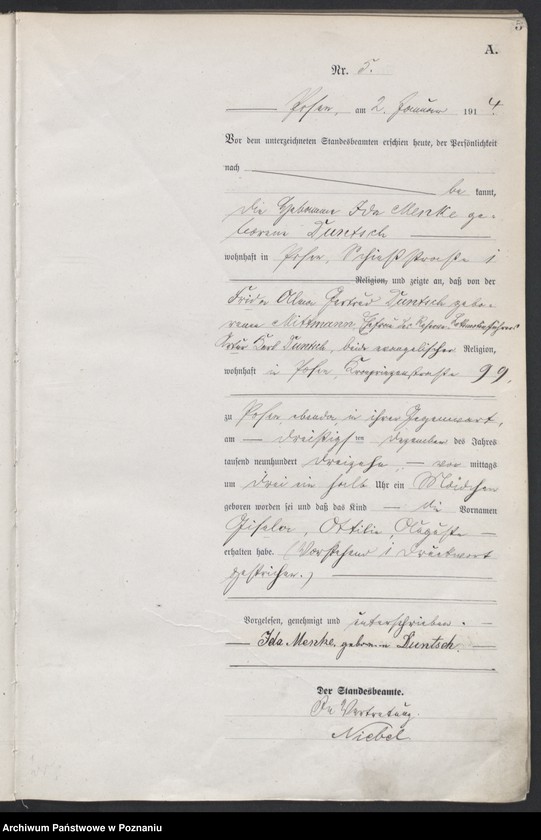 Obraz 7 z jednostki "Księga miejscowa urodzeń tom I [Rejestr główny urodzeń]"