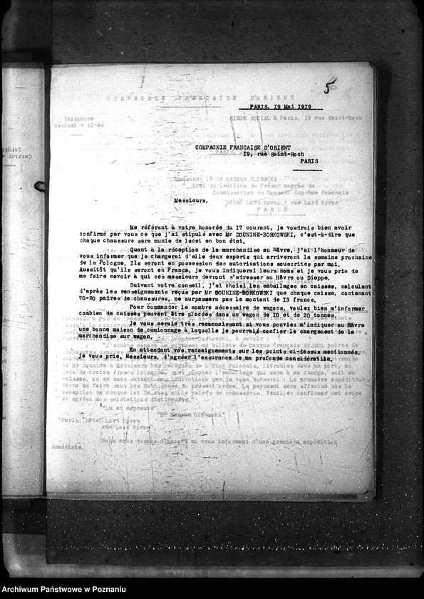 Obraz 10 z jednostki "[Różne papiery i korespondencje dot. Spraw załatwianych przez polskich przedstawicieli handlowych w Paryżu]"