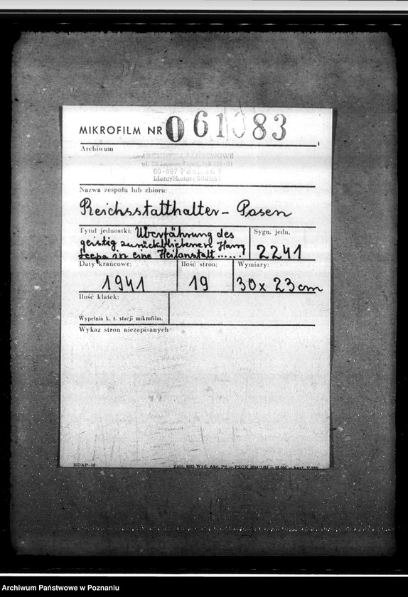 Obraz 2 z jednostki "Überführung des geistig zurückgeblie benen Harry Leepa in eine Heilanstalt im Altreich"