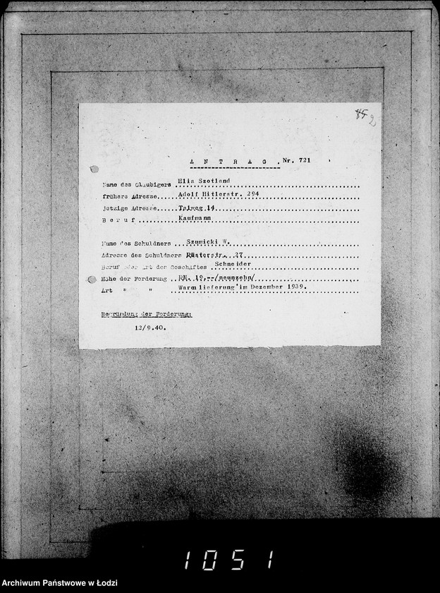 Obraz 6 z jednostki "J.721-740 [Wnioski Żydów z Getta o zwrot należności za dostarczony towar]"