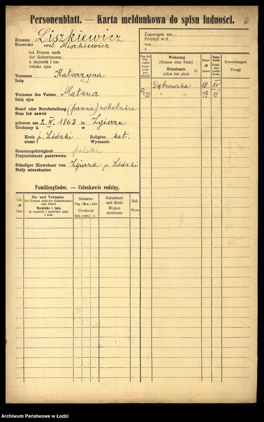 Obraz 8 z jednostki "[Spis ludności Łodzi] Liszkiewicz - Litke"