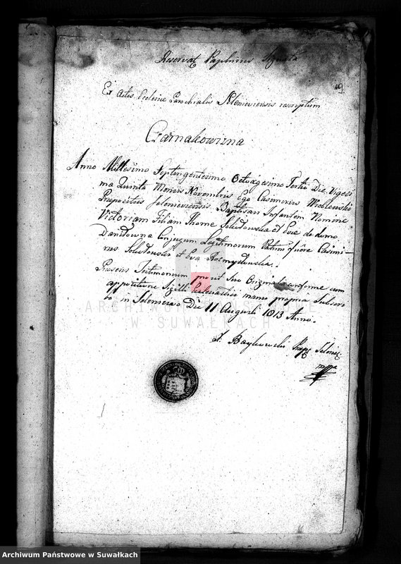 image.from.unit.number "Anekx Urodzonych i Umarłych tyczące do akt ślubnych Urzędnika Stanu Cywilnego Gminy przeroślskiej na rok 1813"