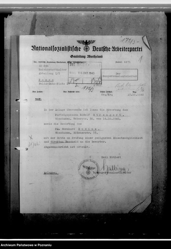 Obraz 5 z jednostki "Strengert, Rudolf und Rodius, Bernhard - Bewerbung als Amtskommissar"