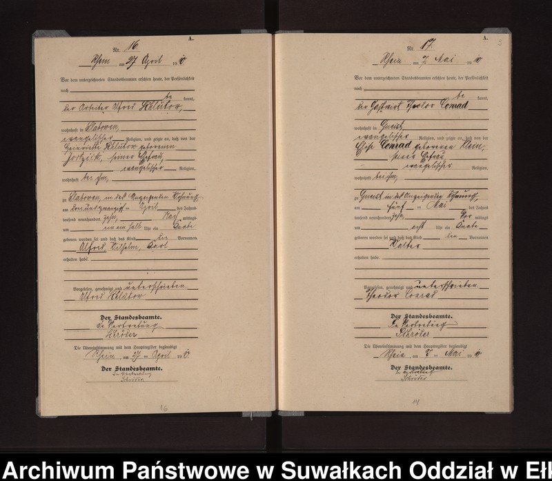 image.from.unit.number "Geburts-Neben-Register des Königlichen Preussischen Standes-Amtes Gneist Kreis Lötzen"