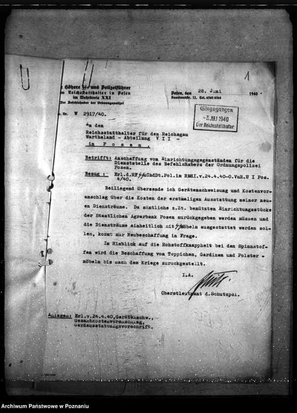 Obraz 6 z jednostki "Beschaffung von Einrichtungsgegenständen für die Dienststelle des Befehlshaber der Ordnungspolizei Posen"