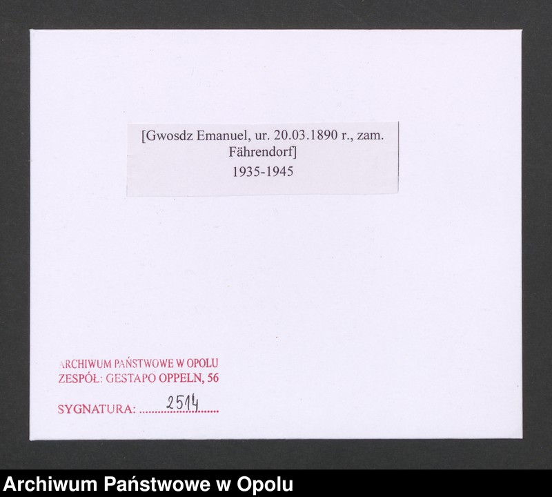 Obraz 2 z jednostki "[Gwosdz Emanuel, ur. 20.03.1890 r., zam. Fährendorf]"