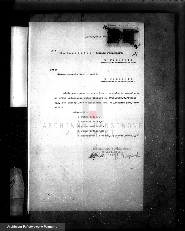 Obraz 6 z jednostki "Tartak w maj. Klęka pow. jarociński, własność Jonanne nr woj. kotła 6113 nr fabr. kotła 22849"