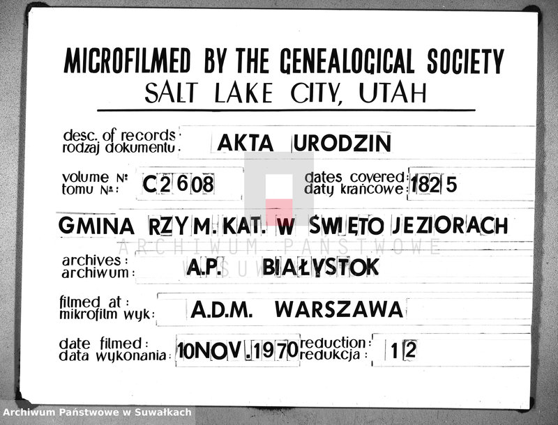image.from.unit.number "Akta urodzonych w roku 1825 urzędnika stanu cywilnego gminy święto jeziorskiey w obwodzie seyneńskim województwa augustowskiego"