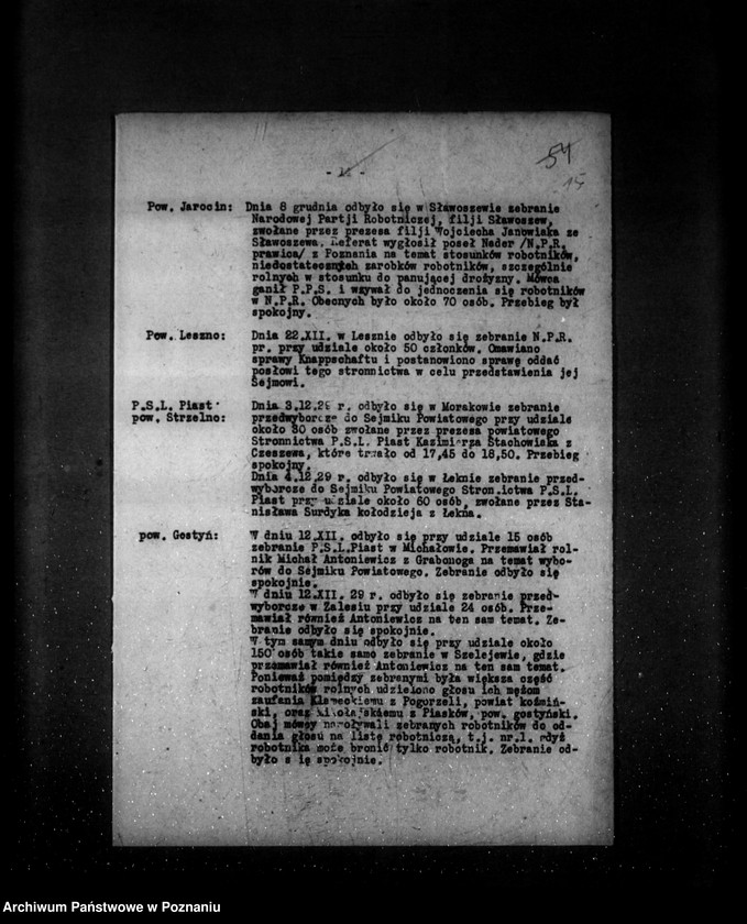 Obraz 20 z jednostki "Sprawozdanie sytuacyjne miesięczne za miesiąc grudzień 1929 r. działy I-IV"