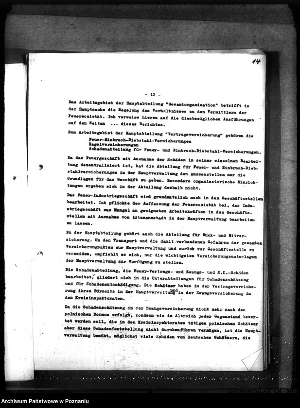 Obraz 17 z jednostki "Kontrola organizacji i działalności poznańskiej ubezpieczalni ogniowej i ubezpieczalni na życie"