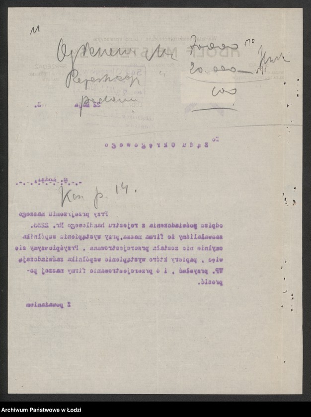 Obraz 13 z jednostki "Adolf Meister i S-ka- warsztaty elektrotechniczne i biuro instalacyjne"