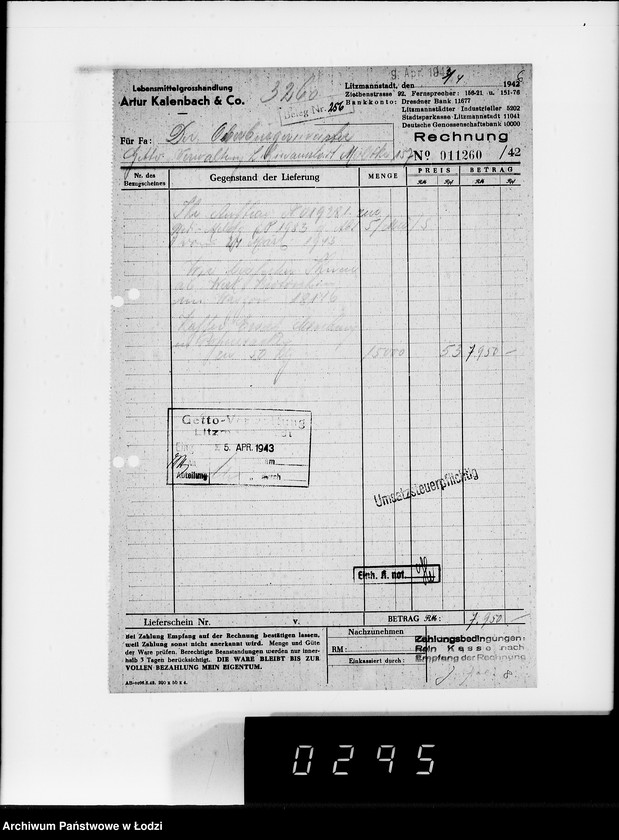 Obraz 10 z jednostki "Lebensmitteleinkauf. Aufträge, [Lieferscheinen und Rechnungen] 19281-19330"