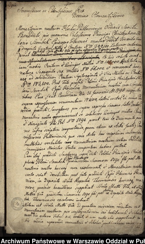 image.from.unit.number "Kopie i bruliony pism do władz pruskich w sprawie budowy nowego klasztoru w Pułtusku"