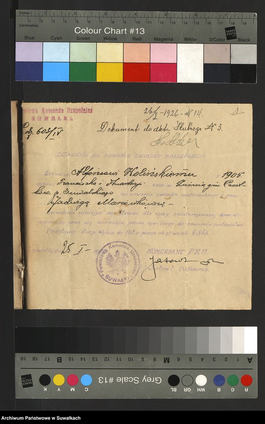 image.from.unit.number "Dokumenty Przedstawione do ślubnych aktów w roku 1926, Filipowskiej Rzymsko-Katolickiej parafji."