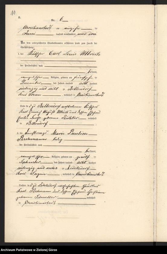 image.from.unit.number "Heiraths-Neben-Register im Standes-Amt Christianstadt a[m] B[ober] Kreis Sorau N[ieder] L[ausitz] pro 1903"