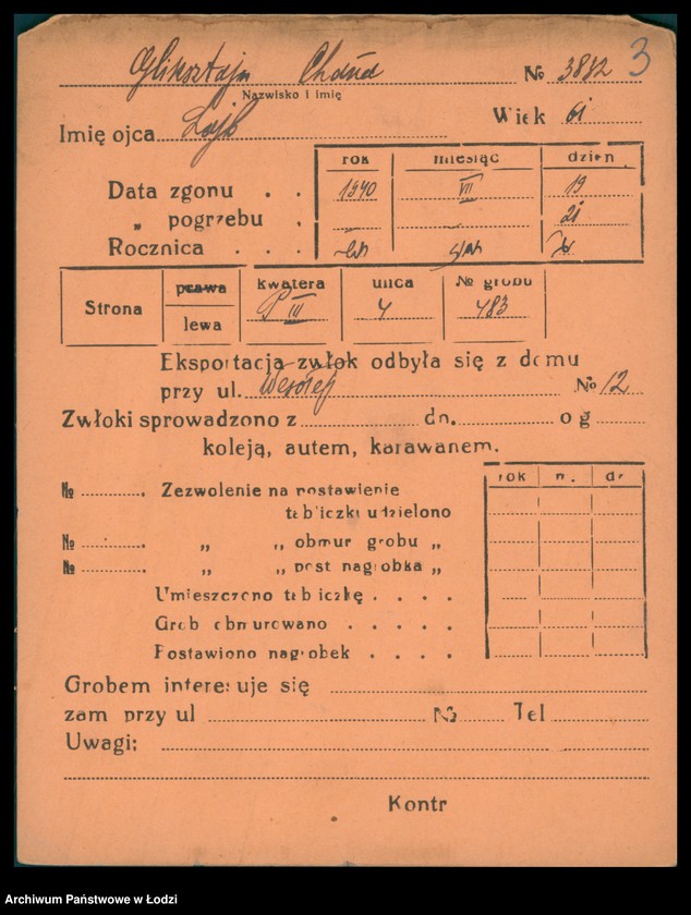 Obraz 4 z jednostki "Kartoteka osób pochowanych na cmentarzu żydowskim przy ulicy Brackiej w latach 1892-1955. Nazwiska na litery: Gl-Goldbe"