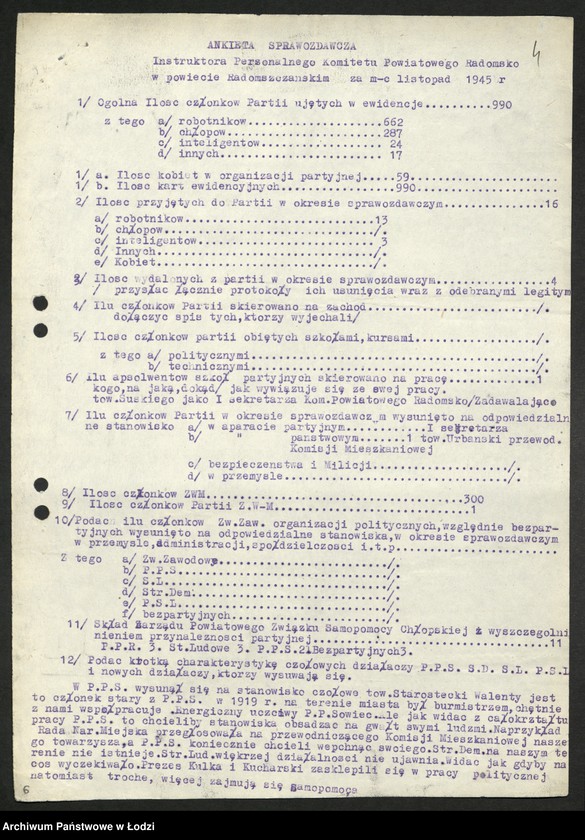 Obraz 5 z jednostki "Ankiety sprawozdawcze instruktora Komitetu Powiatowego Radomsko [z załącznikami]"