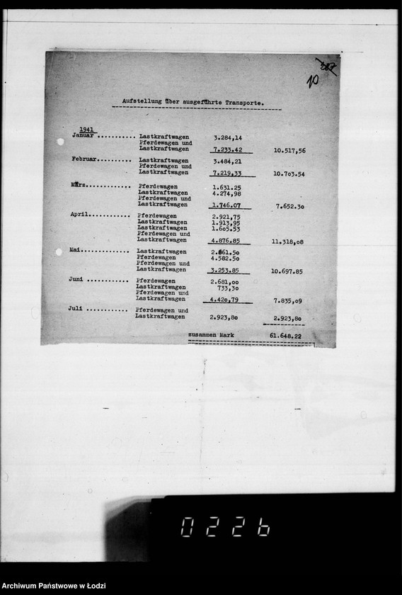 Obraz 14 z jednostki "Korrespondenz betr.Versicherung der im Getto zur Konfektionierung umlaufenden Wehrmachtsuniformen und Aufstellung über ausgeführte Transporte."