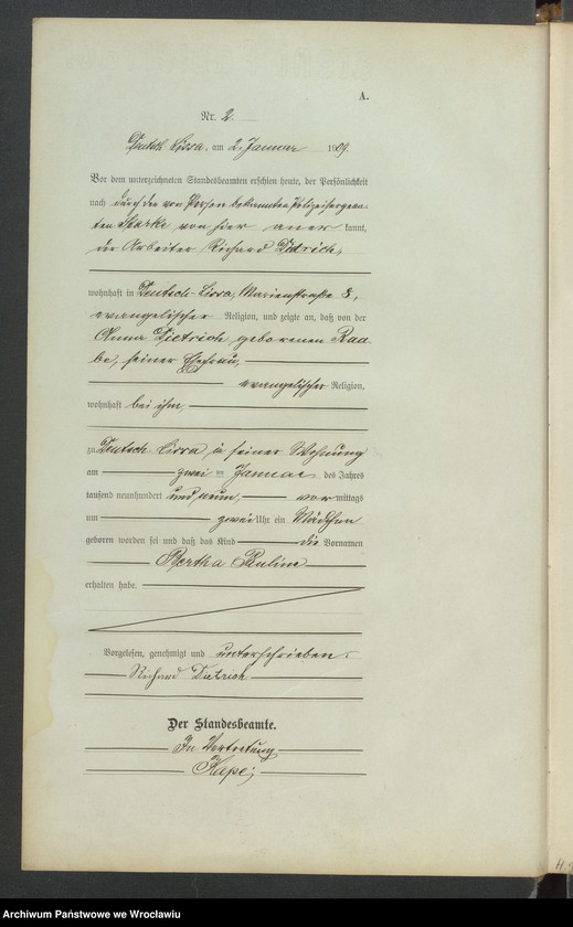 image.from.unit.number "Księga urodzeń Leśnica (Deutsch Lissa) 1909"