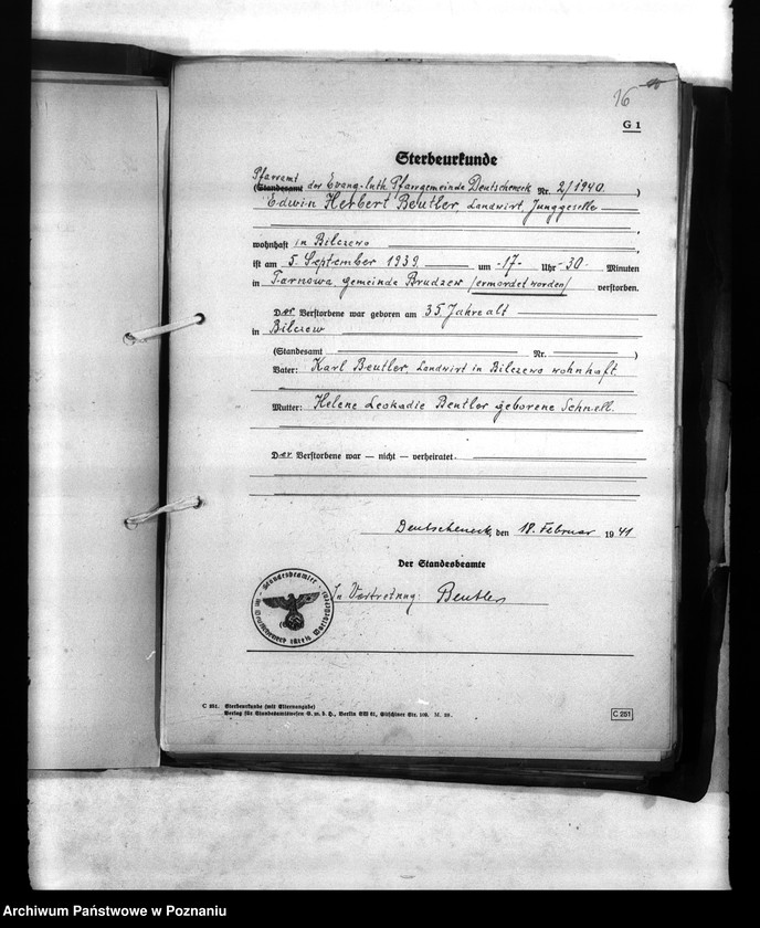 Obraz 20 z jednostki "Wykazy miejscowych Niemców, którzy zginęli w 1939 roku. Kreis Warthbrüchen (Koło)"