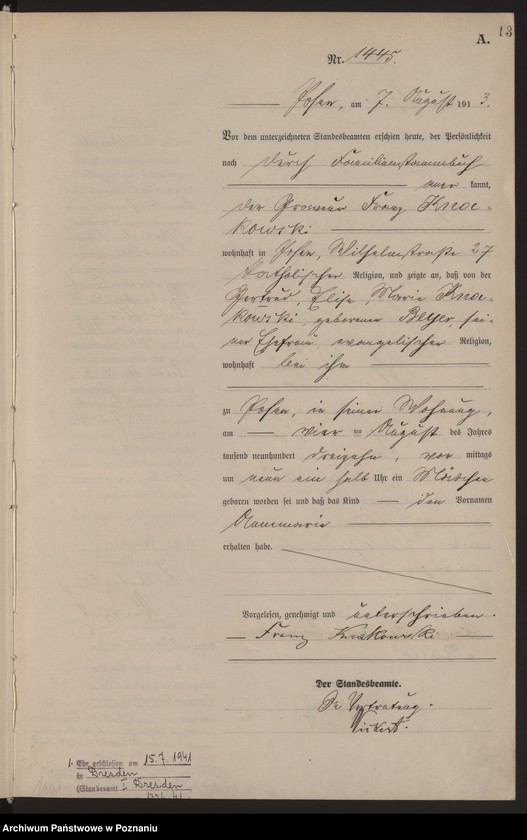 Obraz 15 z jednostki "Księga miejscowa urodzeń tom IV [Rejestr główny urodzeń]"