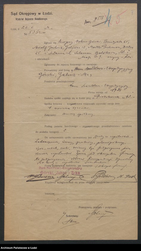 Obraz 9 z jednostki "Oskar Górski, Adolf Jahnz - Dom Handlowo-Ekspedycyjny, Górski, Jahnz i S-ka- Dom Handlowo-Ekspedycyjny"