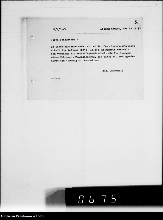 Obraz 9 z jednostki "Herrn Schaumberg.[Korespondencja wewnętrzna w sprawach realizacji zamówień, dostaw towarów i maszyn]"