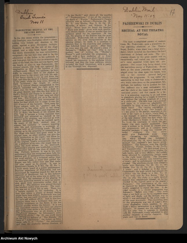 image.from.unit.number "Angleterre 1909. Wycinki prasowe dotyczące koncertów w Anglii i Szkocji"