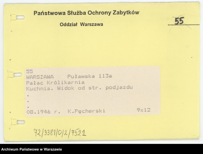 image.from.unit.number "Pałac Królikarnia - kuchnia widok od strony podjazdu, ulica Puławska 113a"