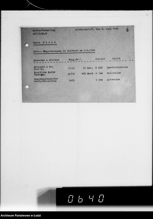 Obraz 11 z jednostki "Koresp.Radegast.[Dotyczy transportu starego obuwia oraz spodów do drewniaków]"