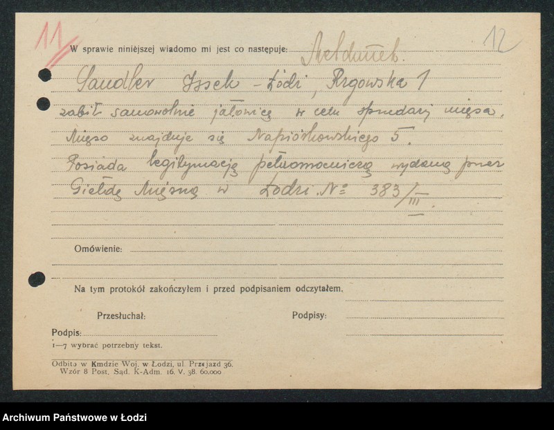 Obraz 14 z jednostki "[Akta XIII Komisariatu Milicji Obywatelskiej - protokoły i meldunki z zajść ulicznych, kradzieży, poszukiwań zaginionych]"