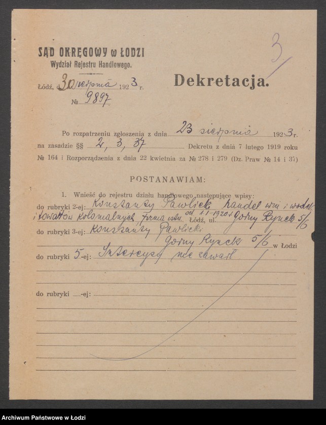 Obraz 5 z jednostki "Konstanty Pawlicki – handel win i wódek"