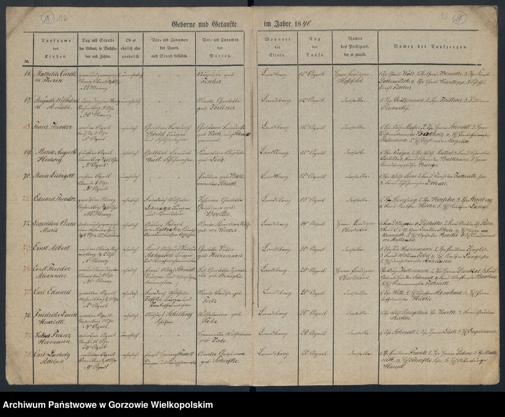 image.from.unit.number "Duplikate der Kirchenbücher von der Parochie der Hauptkirche zu Landsberg an der Warthe (zawiera też księgę zgonów Konkordien Kirche z 1840 r.)"