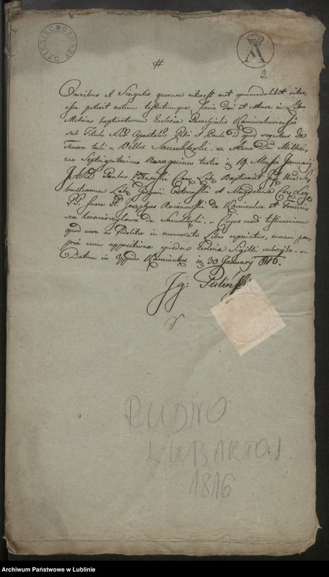 image.from.unit "Alegaty do księgi urodzeń, zapowiedzi, małżeństw i zgonów z 1816 r."