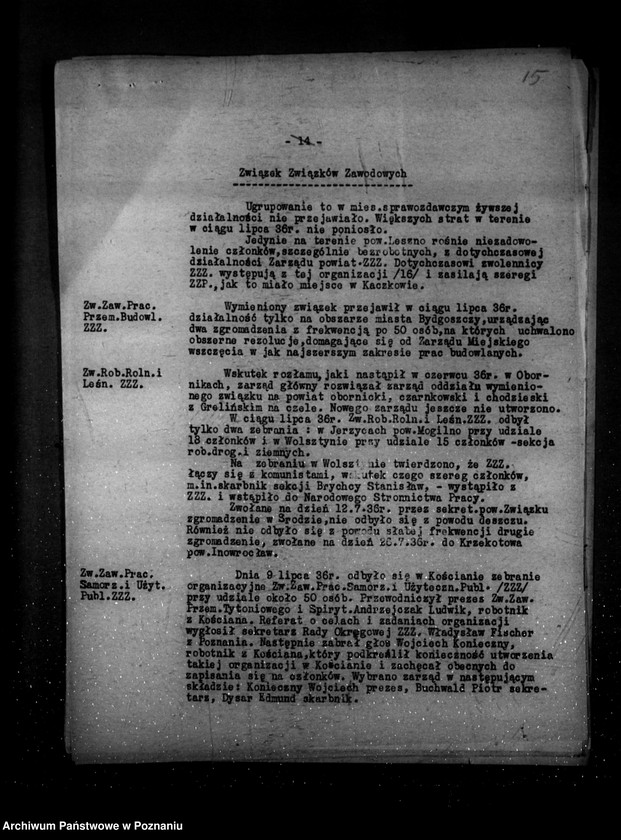 Obraz 19 z jednostki "Sprawozdania okresowe ze stanu bezpieczeństwa za miesiące lipiec-grudzień 1936 r. /nr 7-12/"