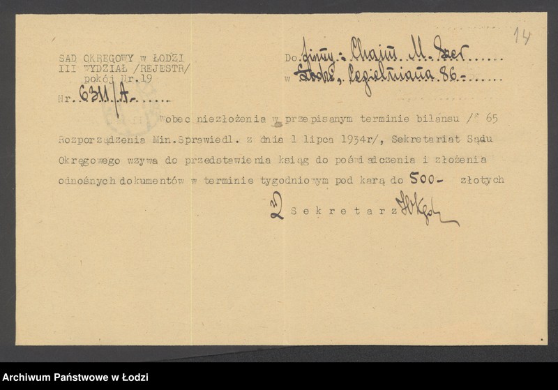 Obraz 16 z jednostki "Chaim M.Szer- sprzedaż bawełnianych odpadków"