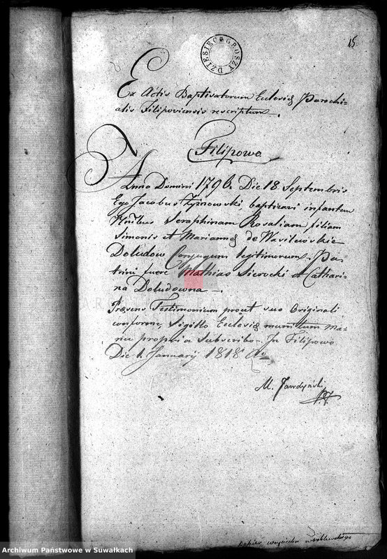 image.from.unit.number "Annexa do Akt Małżeństwa z Gminy Filipowskiey w Roku 1818"