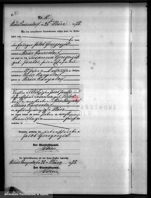 Obraz 14 z jednostki "Sterbe-Neben-Register Standesamts Kunzendorf pro 1878"