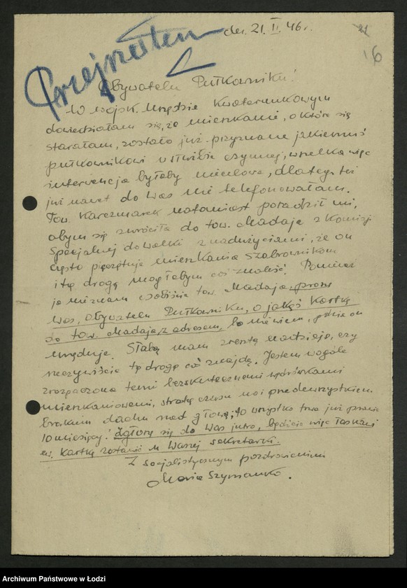 Obraz 17 z jednostki "Korespondencja [I sekretarza; skargi, dyrektywy, zaświadczenia]"