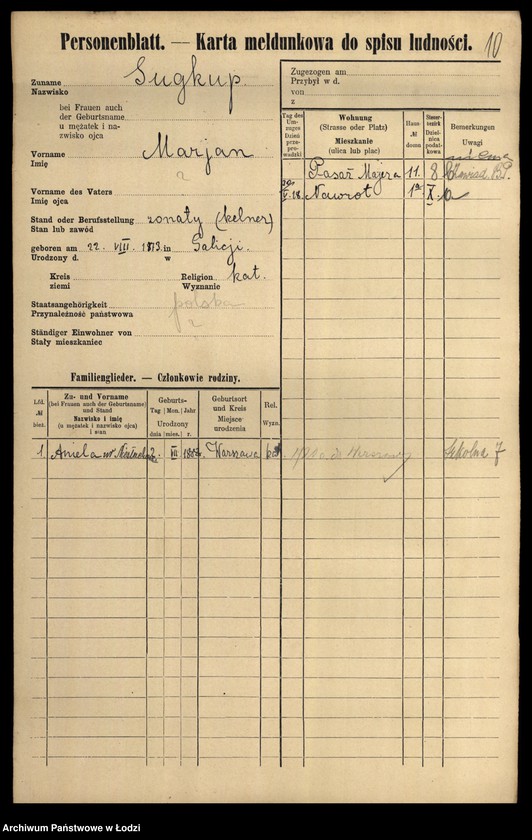 Obraz 12 z jednostki "[Spis ludności Łodzi] Sudzińska-Sumora"