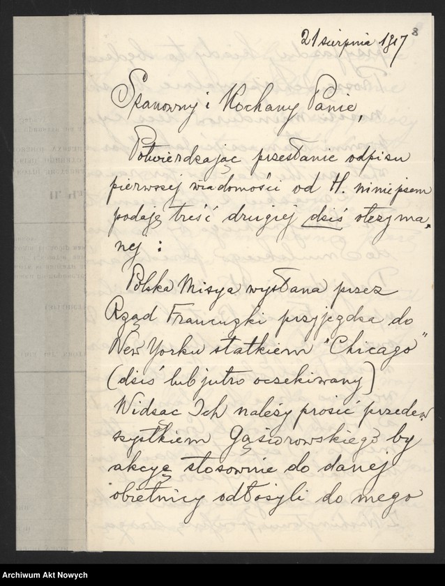 image.from.unit.number "Armia Polska we Francji. Rekrutacja w Stanach Zjednoczonych. Korespondencja, memoriały, druki"