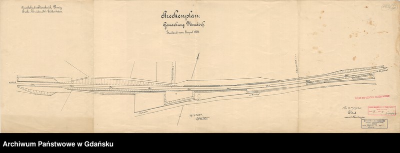 image.from.unit.number "Eisenbahndirektionsbezirk Danzig. Strecke Schneidemühl - Güldenboden. Streckenplan. Gemarkung Neudorf. Zustand vom August 1908"