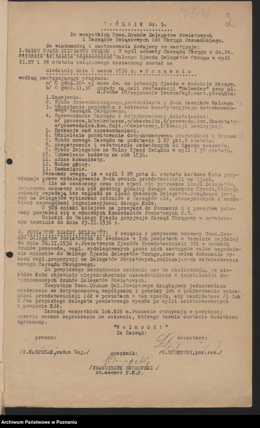 Obraz 4 z jednostki "I. Walny Zjazd Delegatów Okręgu Poznańskiego Związku Weteranów Powstań Narodowych 1.III.1936 r."